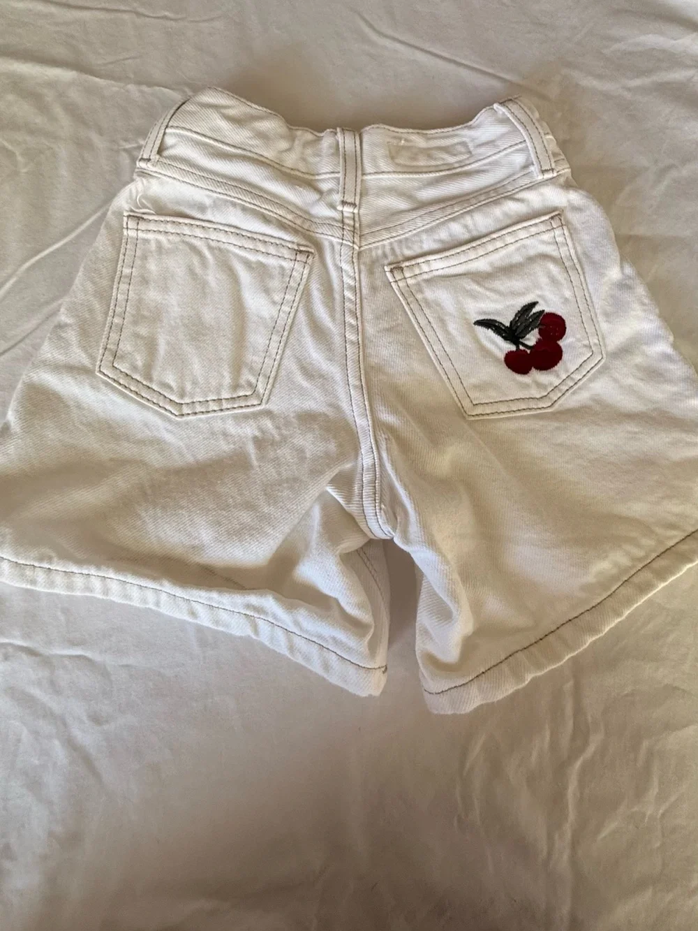 Zara Kids Cherry Embroidered White Denim Shorts